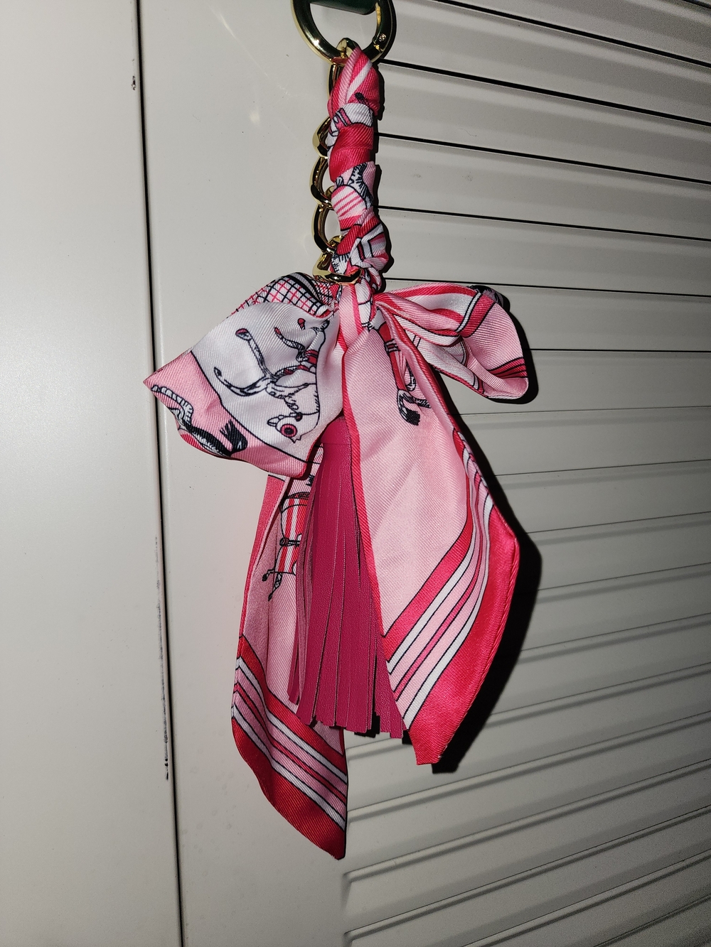 Pink Scarf Faux Leather Tassel Keychain or Bag Charm, Unbranded